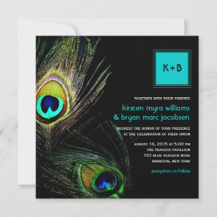 Colourful Peacock Feathers Photo Boho Chic Wedding Invitation