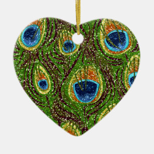 Colourful Peacock Feathers Print Ceramic Tree Decoration