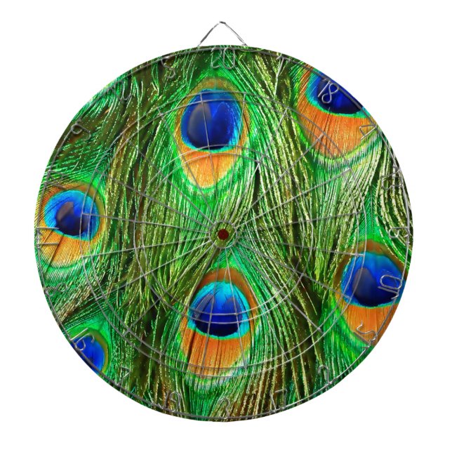 Colourful Peacock Feathers Print Dartboard (Front)