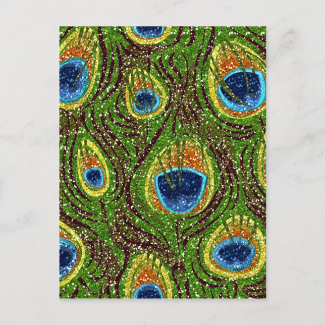 Colourful Peacock Feathers Print Postcard (Front)