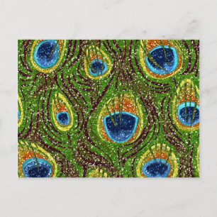 Colourful Peacock Feathers Print Postcard