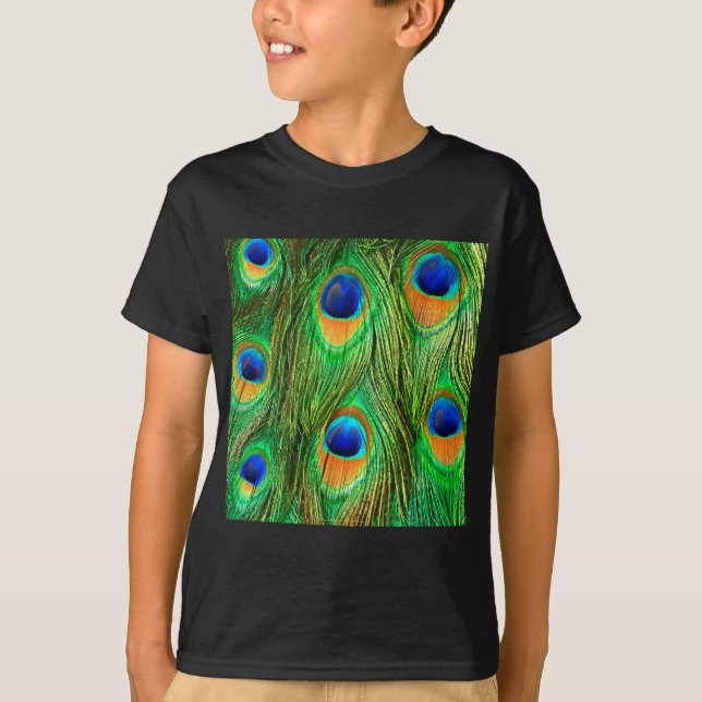 Colourful Peacock Feathers Print T-Shirt (Front)