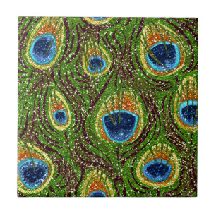 Colourful Peacock Feathers Print Tile