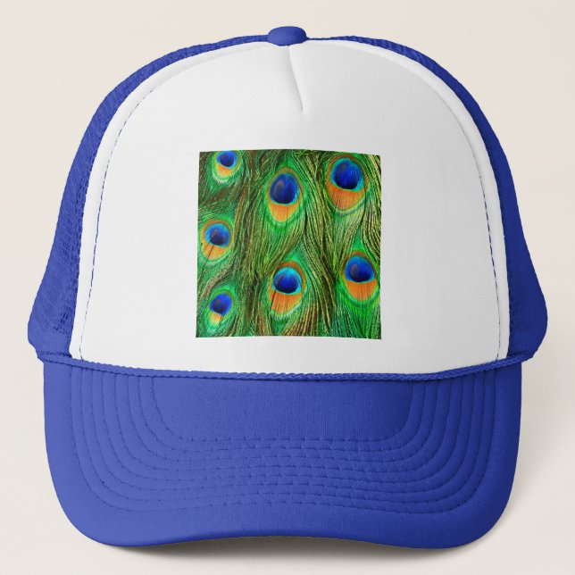 Colourful Peacock Feathers Print Trucker Hat (Front)