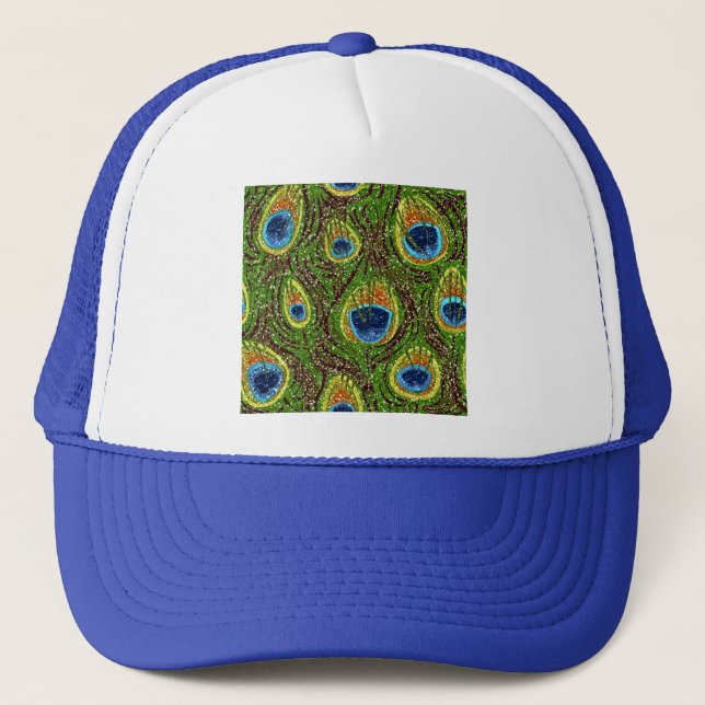 Colourful Peacock Feathers Print Trucker Hat (Front)