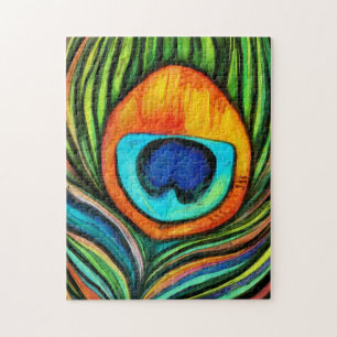 Colourful Peacock Firebird Feather Painting   Jigsaw Puzzle
