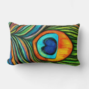 Colourful Peacock Firebird Feather Painting   Lumbar Cushion