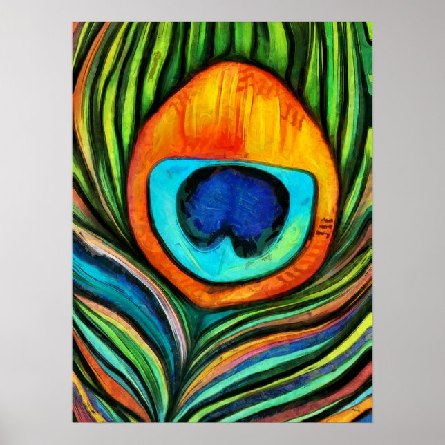 Colourful Peacock Firebird Feather Painting   Poster (Front)