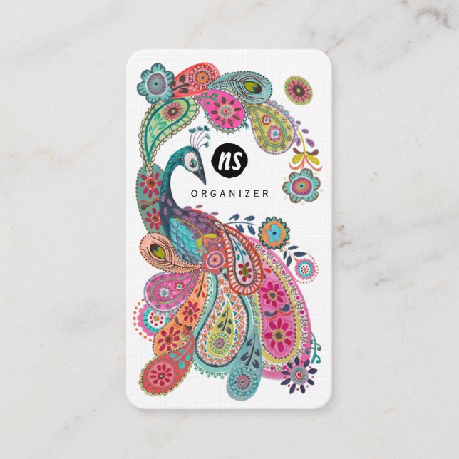 Colourful Peacock Floral Paisley | Business Cards (Front)