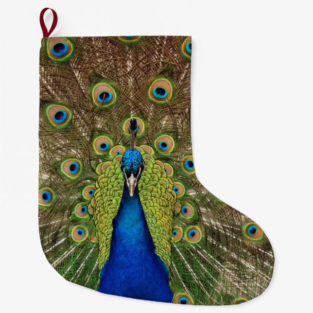 Colourful peacock large christmas stocking (Front)