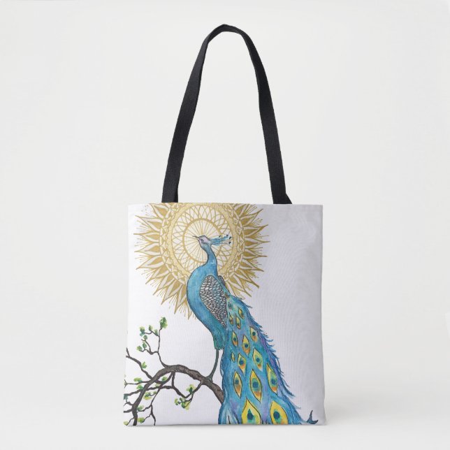 Colourful Peacock Mandala Tote Bag (Front)