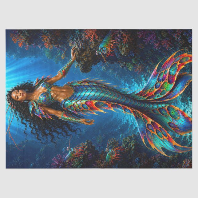 Colourful Peacock Mantis Shrimp Mermaid Warrior  Tissue Paper (Front)