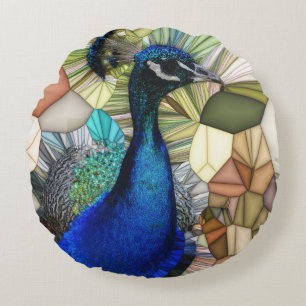Colourful Peacock Mosaic Round Cushion