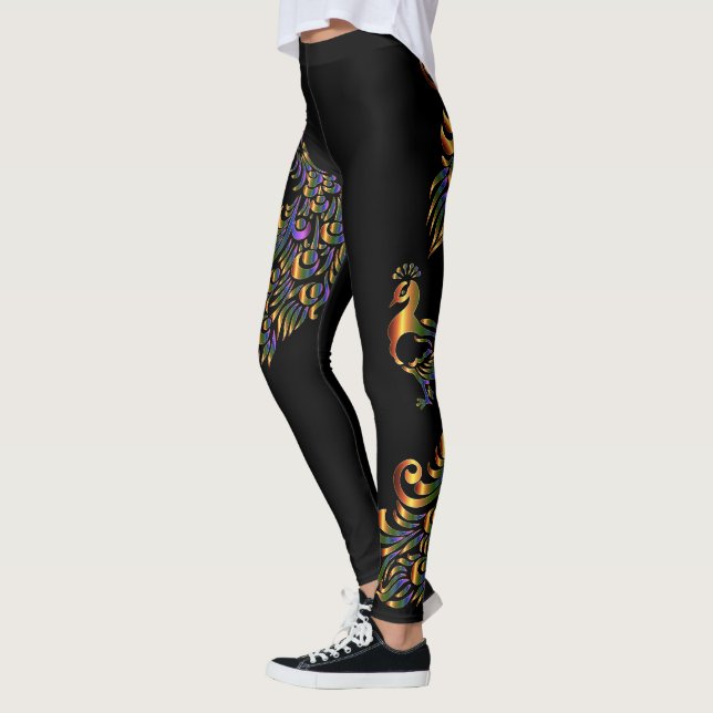 Colourful Peacock On Any Colour Leggings (Left)