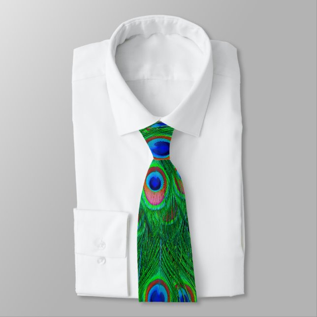 Colourful Peacock Pattern Tie (Tied)