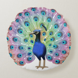 Colourful Peacock Round Cushion