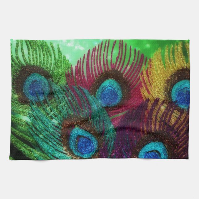 Colourful Peacock Tea Towel (Horizontal)