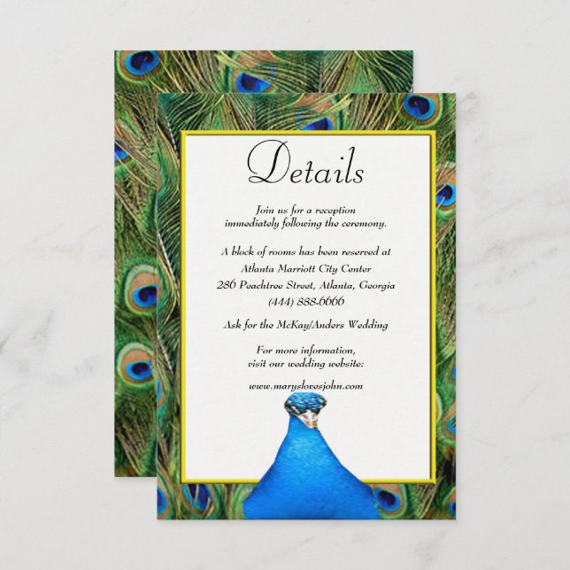 Colourful Peacock Wedding Details Enclosure Card (Front/Back)