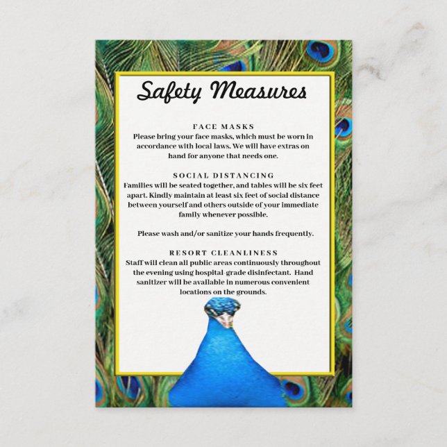 Colourful Peacock Wedding Safety Measures Enclosure Card (Front)