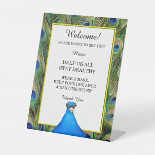 Colourful Peacock Wedding Safety Pedestal Sign