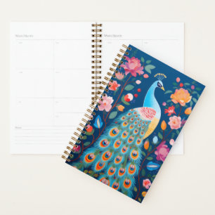 Colourful Peacock with Blue Green Orange Feathers Planner