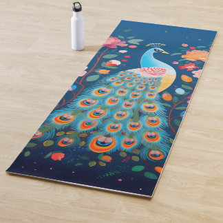 Colourful Peacock with Blue Green Orange Feathers Yoga Mat