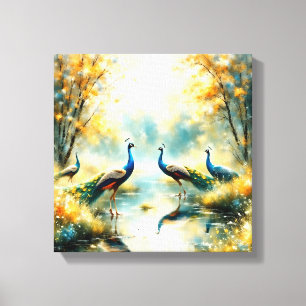 Colourful Peacocks Canvas Art
