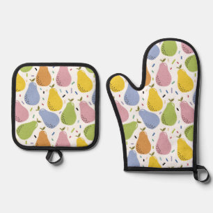Colourful Pears Fruit Pattern Oven Mitt & Pot Holder Set