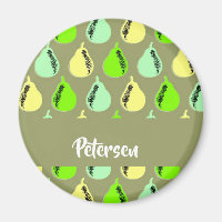 Colourful pears on green