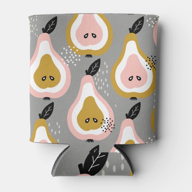 Colourful pears, vintage pattern. can cooler (Front)
