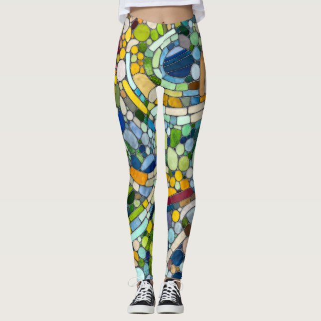 Colourful Pebbles Mosaic Art Leggings (Front)