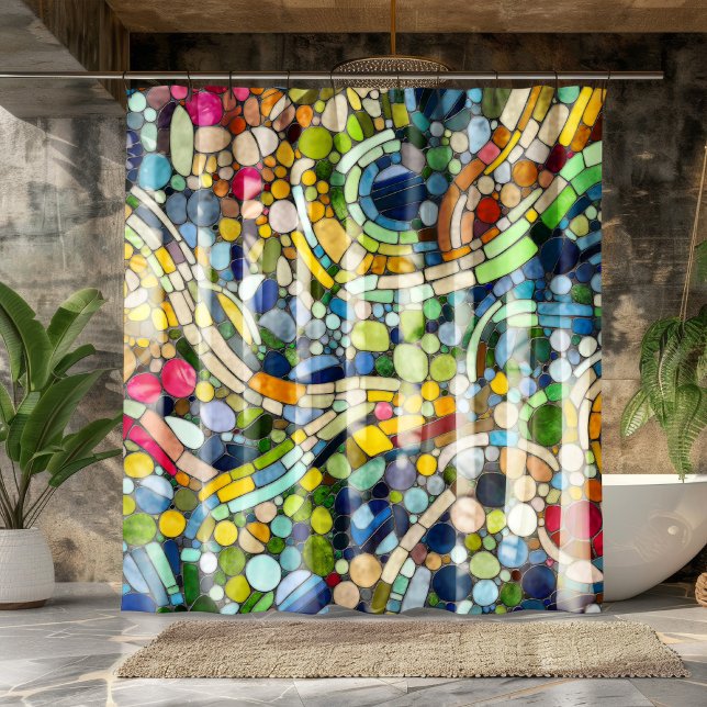 Colourful Pebbles Mosaic Art Shower Curtain (Creator Uploaded)