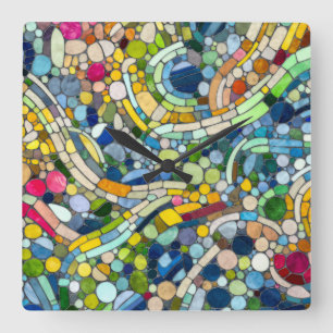Colourful Pebbles Mosaic Art Square Wall Clock