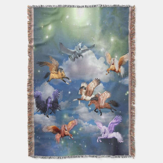 Colourful Pegasus Flying Horses the Myth is Real Throw Blanket (Front Vertical)