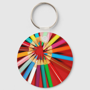 Colourful pencil crayons print key ring