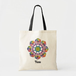 Colourful Pencil Drawn Geometric Mandala Customise Tote Bag