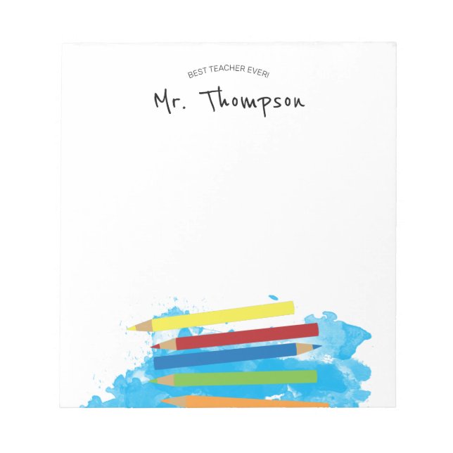 Colourful Pencils Blue Kindergarten Teacher Gift Notepad (Front)