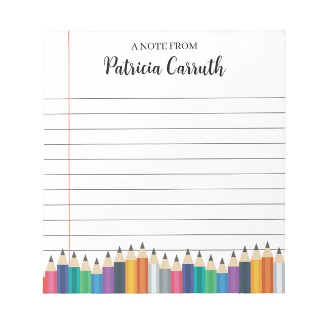 Colourful Pencils Name Teacher School Notepad (Front)