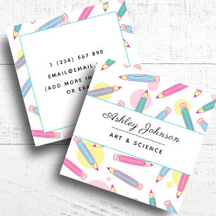 Colourful Pencils School Things Teacher Tutoring   Square Business Card