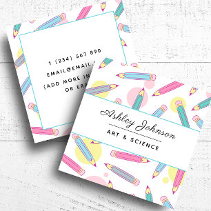 Colourful Pencils School Things Teacher Tutoring   Square Business Card
