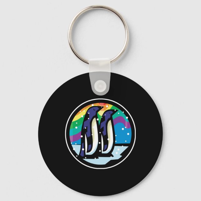 colourful penguin circle design key ring (Front)
