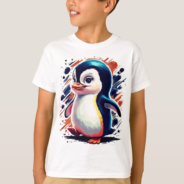 Colourful Penguin illustration T-shirt  (Front)