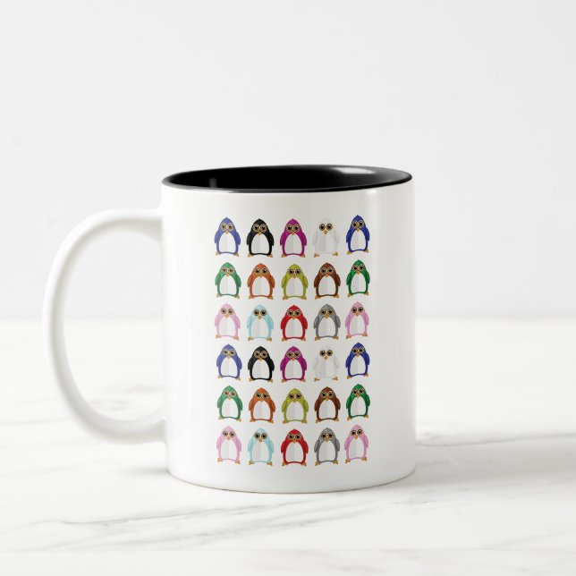 Colourful Penguin Pattern – Cute Rainbow Animal Two-Tone Coffee Mug (Left)