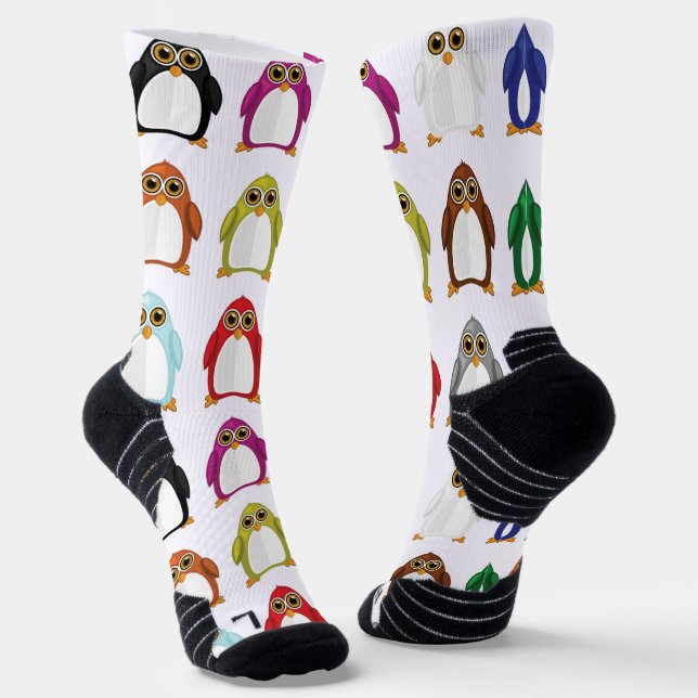 Colourful Penguin Pattern – Fun Rainbow Animal Spo Socks (Angled)