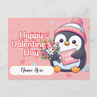 Colourful Penguin Valentines Day Postcard