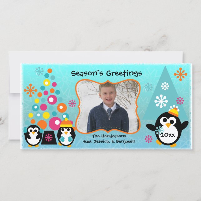 Colourful Penguins Holiday Greetings Photo Card (Front)