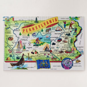 Colourful Pennsylvania 20x30 Postcard Map Jigsaw Puzzle