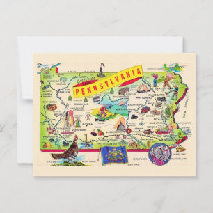 Colourful Pennsylvania Map Postcard