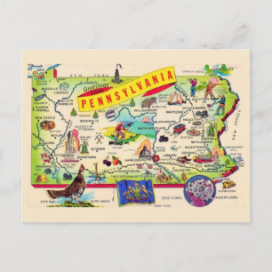 Colourful Pennsylvania Map Postcard
