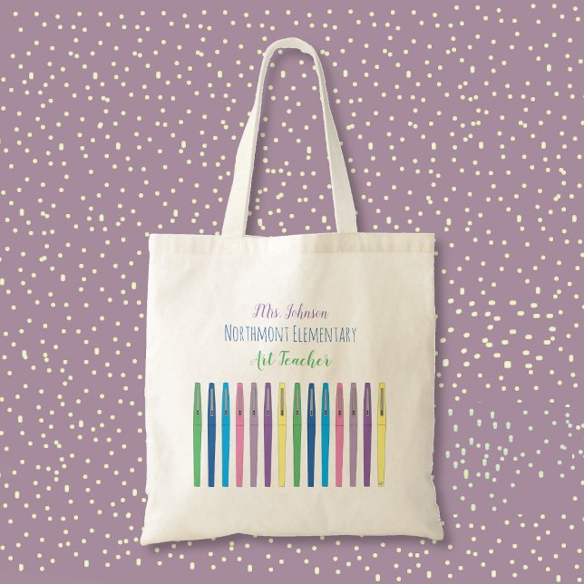 Colourful Pens Art Teacher Tote Bag (Colorful pens personalized art teacher tote bag)